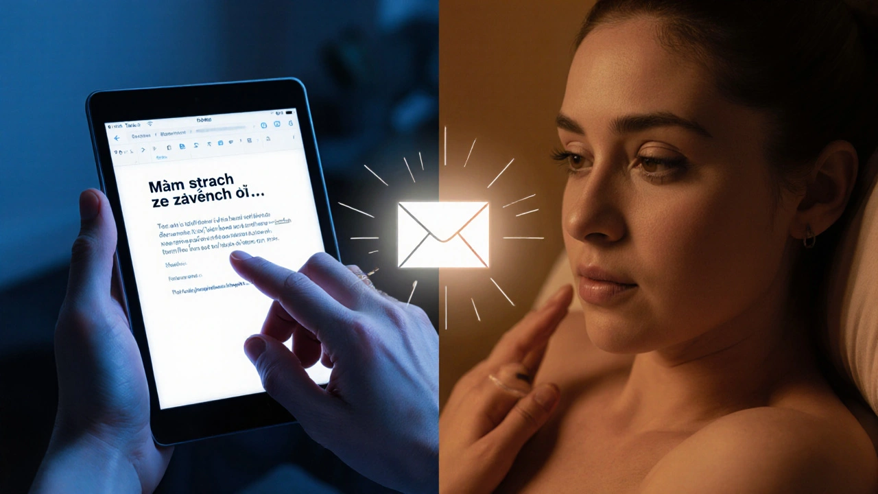 Klient v domácím prostředí posílá e-mail s obavami a později klidně prožívá seanci.