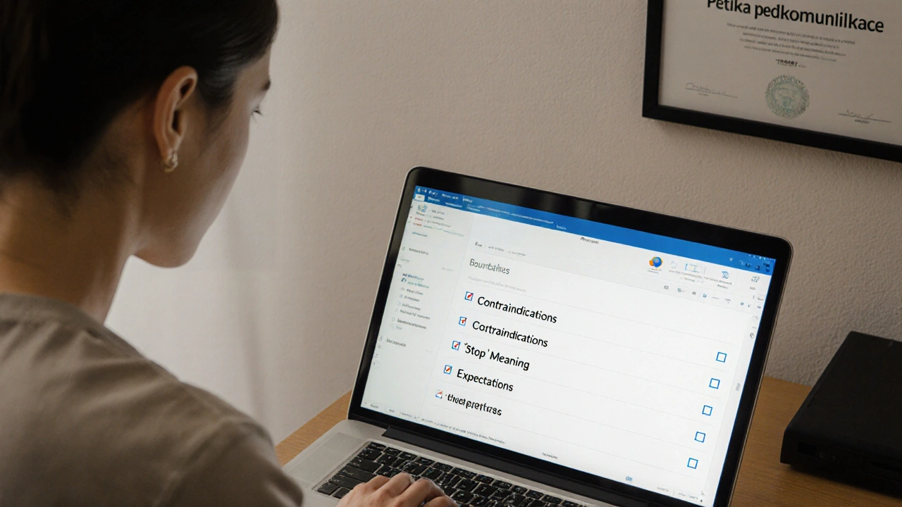 Praktikant pečlivě čte odpovědi klienta na bezpečném e-mailovém rozhraní.