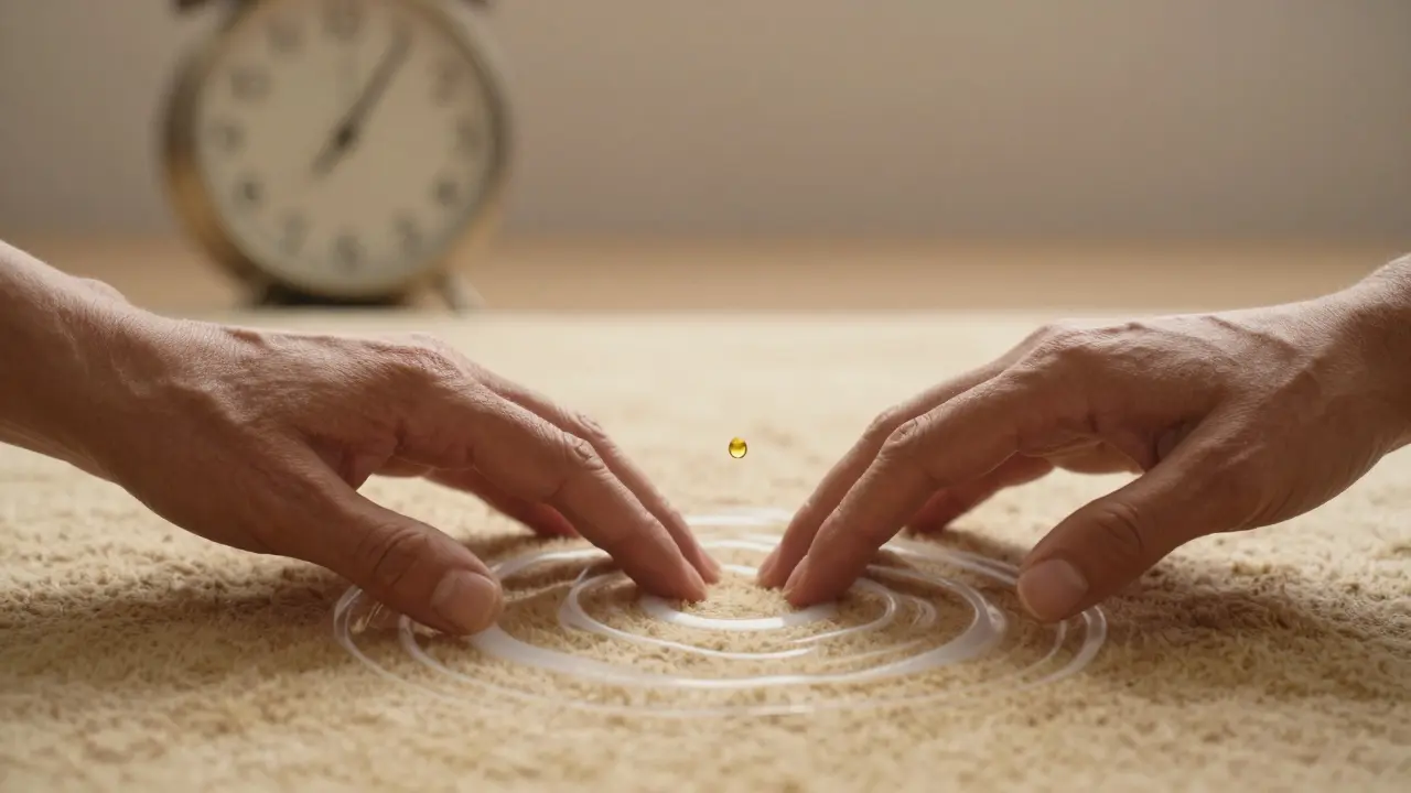 Dvě ruce v klidu nad teplou plachtou, symbolizující synchronizovaný dech a přítomnost.