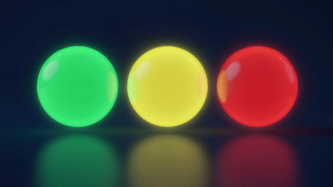 Konceptuální znázornění systému souhlasu pomocí zelené, žluté a červené světelné sféry.