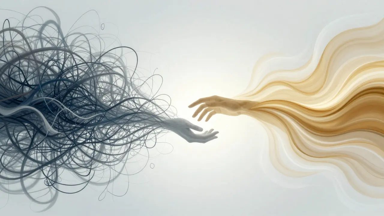 Abstract art depicting nervous system shifting from tension to calm