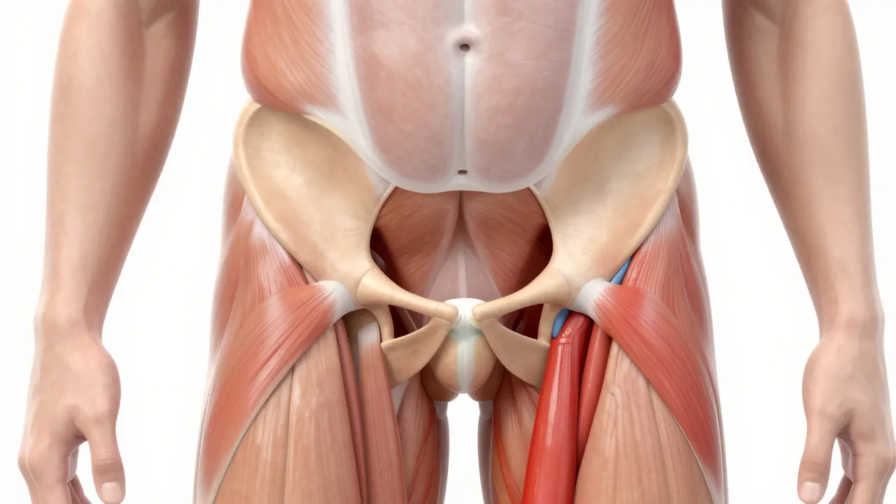 Anatomická ilustrace PC svalu v pánevním dně